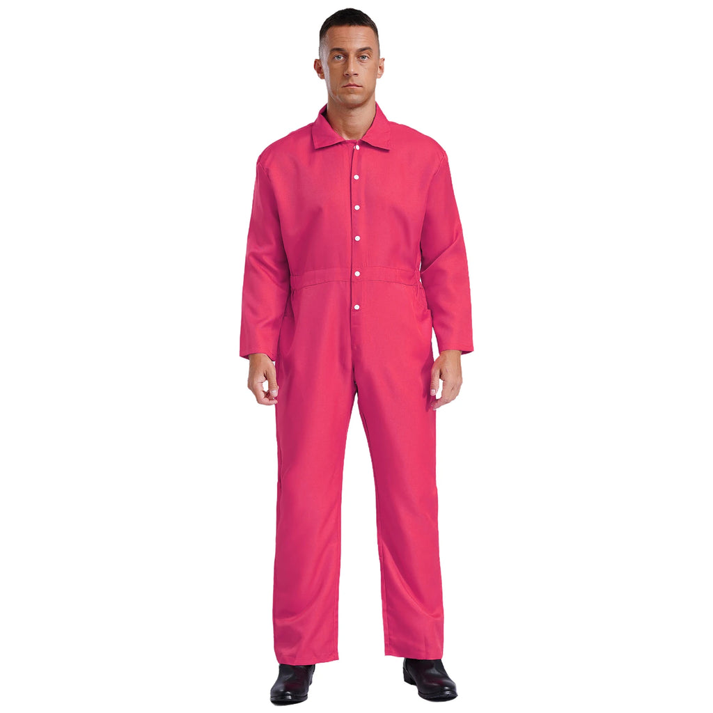 Mens Wear Button-up Work Coveralls Jumpsuit Resistant Overalls Costume Turn-down Collar Bodysuit Long Sleeve Workshops Uniforms