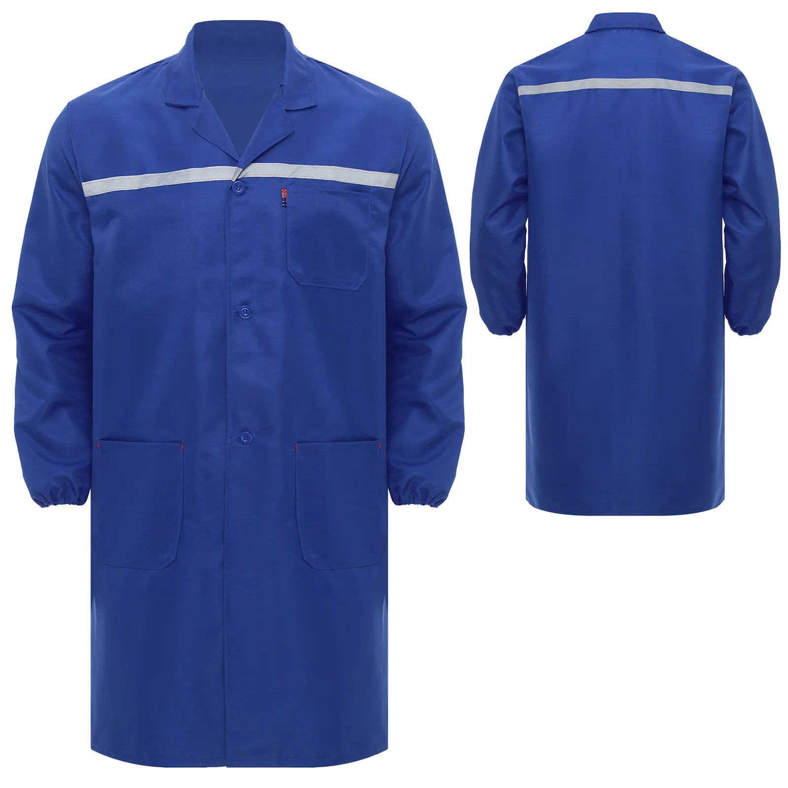 Mens Womens Factory Workshop Uniform Long Sleeve Pockets Button-up Coverall Reflective Strips Long Workwear Wear-resistant Coat