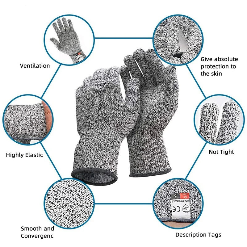 Cut Resistant Gloves HPPE Level 5 Abrasion Resistant Carpentry Kitchen Knife Fish Grabbing Slip Resistant Hand Protection