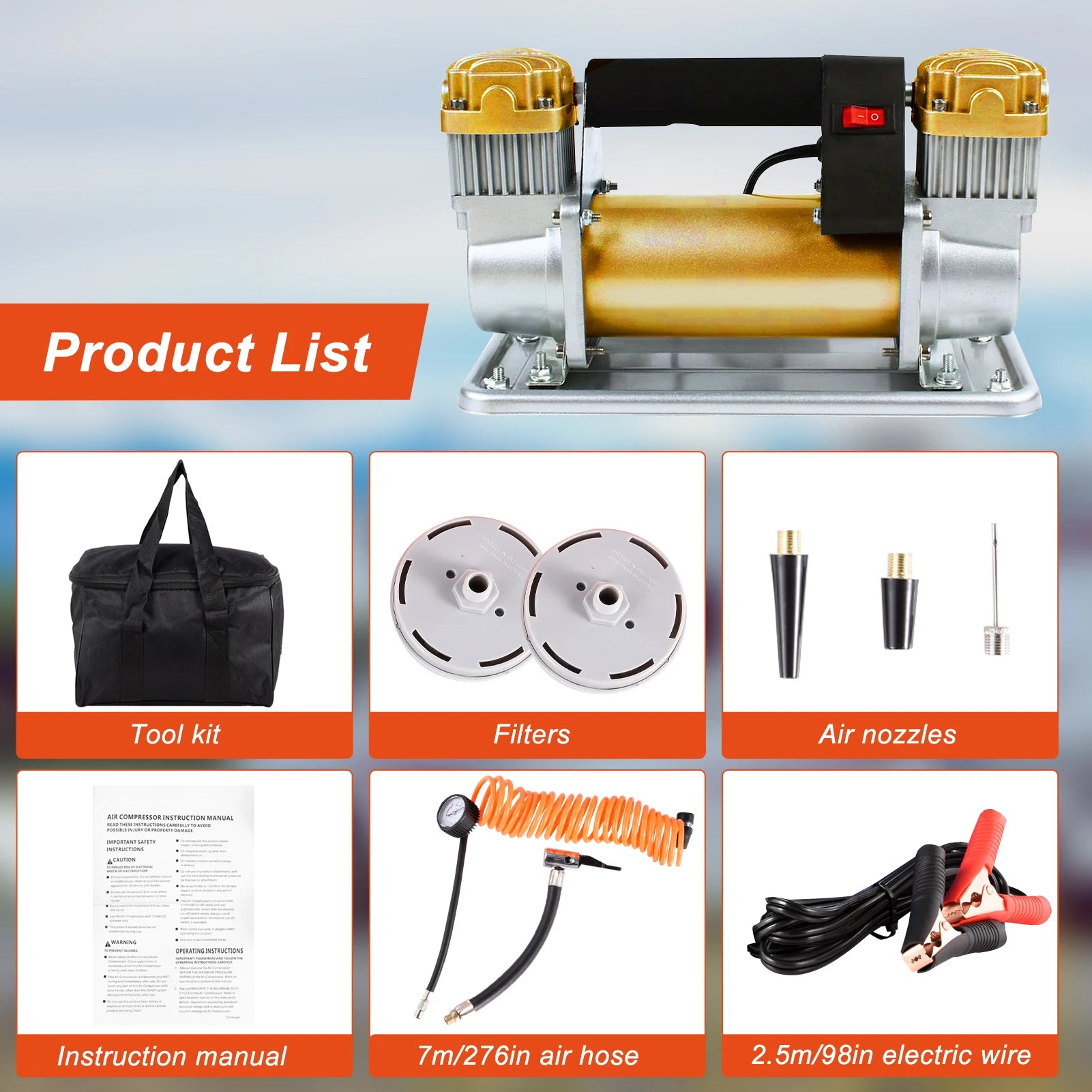 Heavy-Duty Double Cylinder 150PSI Portable Tire Inflator.