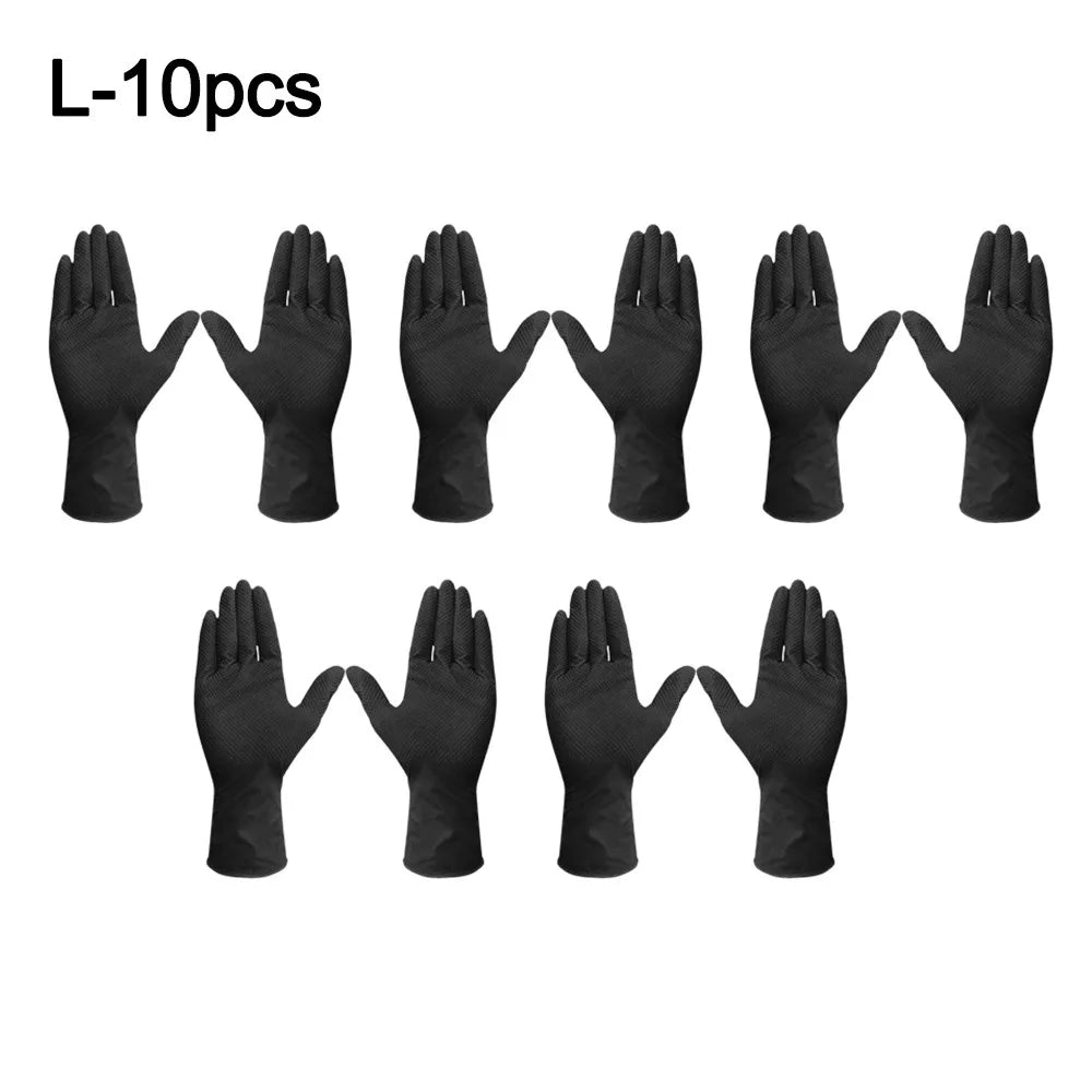 10pcs Heavy Duty Nitrile Gloves Orange Black with Diamond Textured Safety Gloves Waterproof Wear-Resistant Disposable Gloves