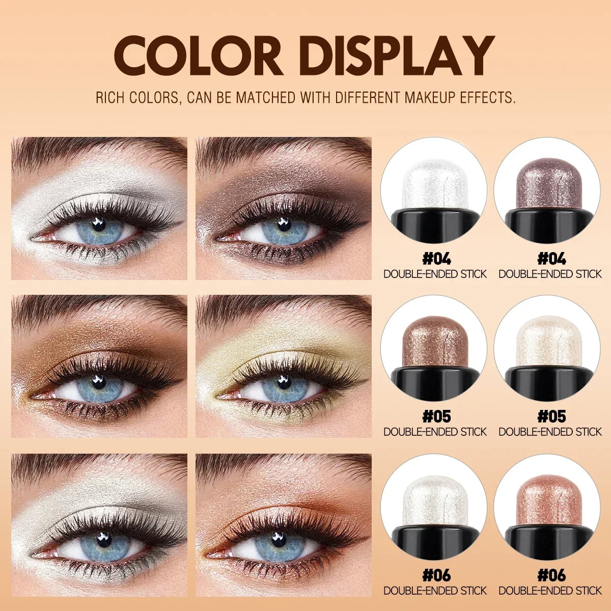 1PC Shimmer Double Head Eyeshadow Stick, Colorful, Waterproof, Easy Blend, for Stage Makeup and Music Festivals