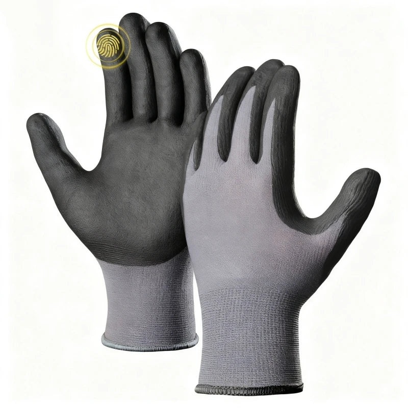 Work Gloves Microfoam Nitrile Coated Touchscreen Nylon Safety Gloves with Grip for Men Gardening Yard Lawn Mechanic Construction