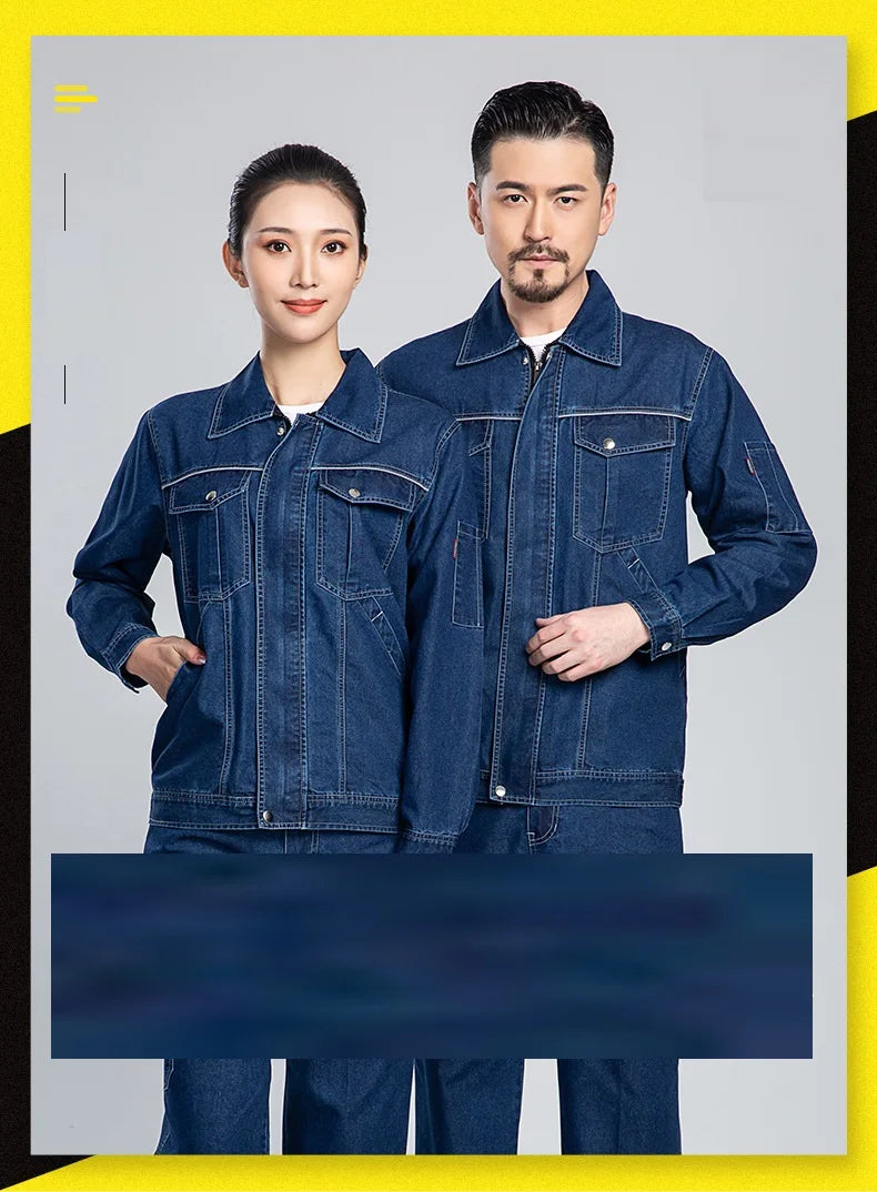 Summer Denim work clothes for men women Reflective stripe safety working Uniform Mechanic repairman worker Coverall welding Suit