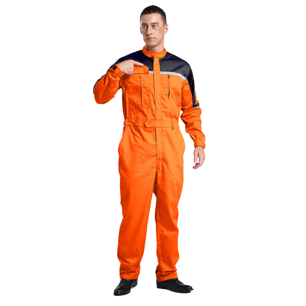 Mens Wear Resistant Anti-static Protective Jumpsuit Workwear Multi-pocket Reflective Straps Full-body Coveralls Workshop Uniform