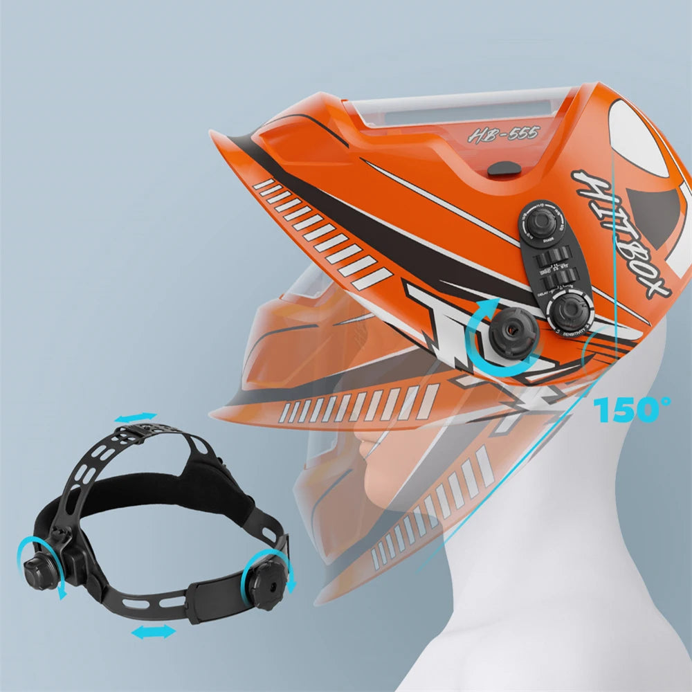 HITBOX HB555 Welding Helmet Auto Darkening 3.9x3.1 inch Large Viewing Welding Hood True Color Solar Battery Powered Welder Mask