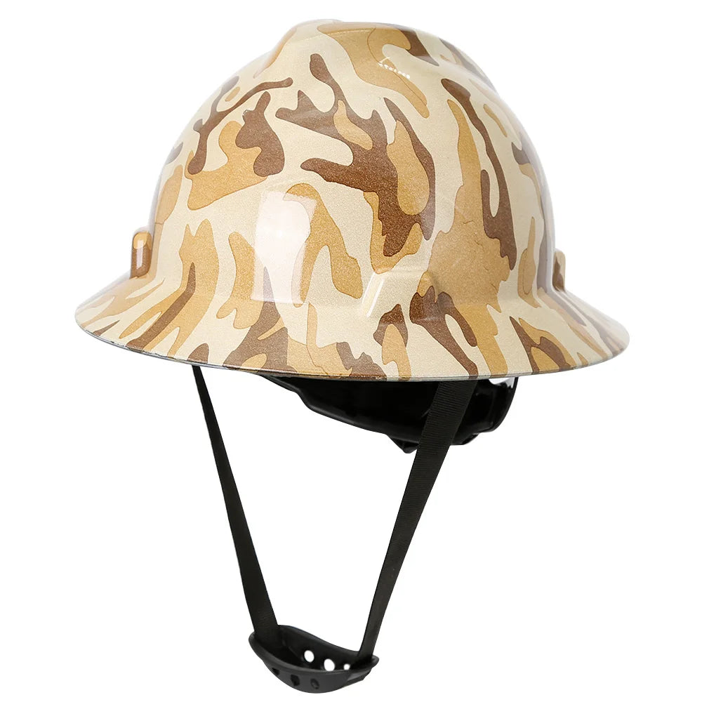 Camouflage Safety Helmet Full Brim Protective Hard Hat Outdoor Construction Sun Shade Hat High Strength Railway Metallurgy Mine