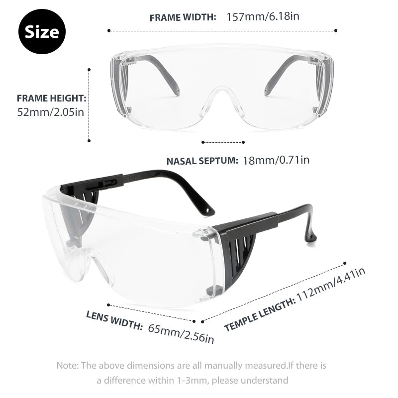 Wrap-Around Safety Glasses for Men & Women, Anti-Dust Anti-UV Industrial Work Goggles for Shooting, Cycling, Lab Use
