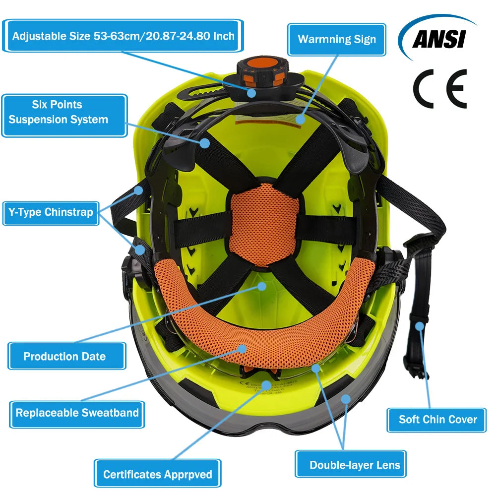 CE Safety Helmet Double Goggles Sliding Vented ABS Hard Hat Construction Site Work Cap for Industrial Engineering Protective