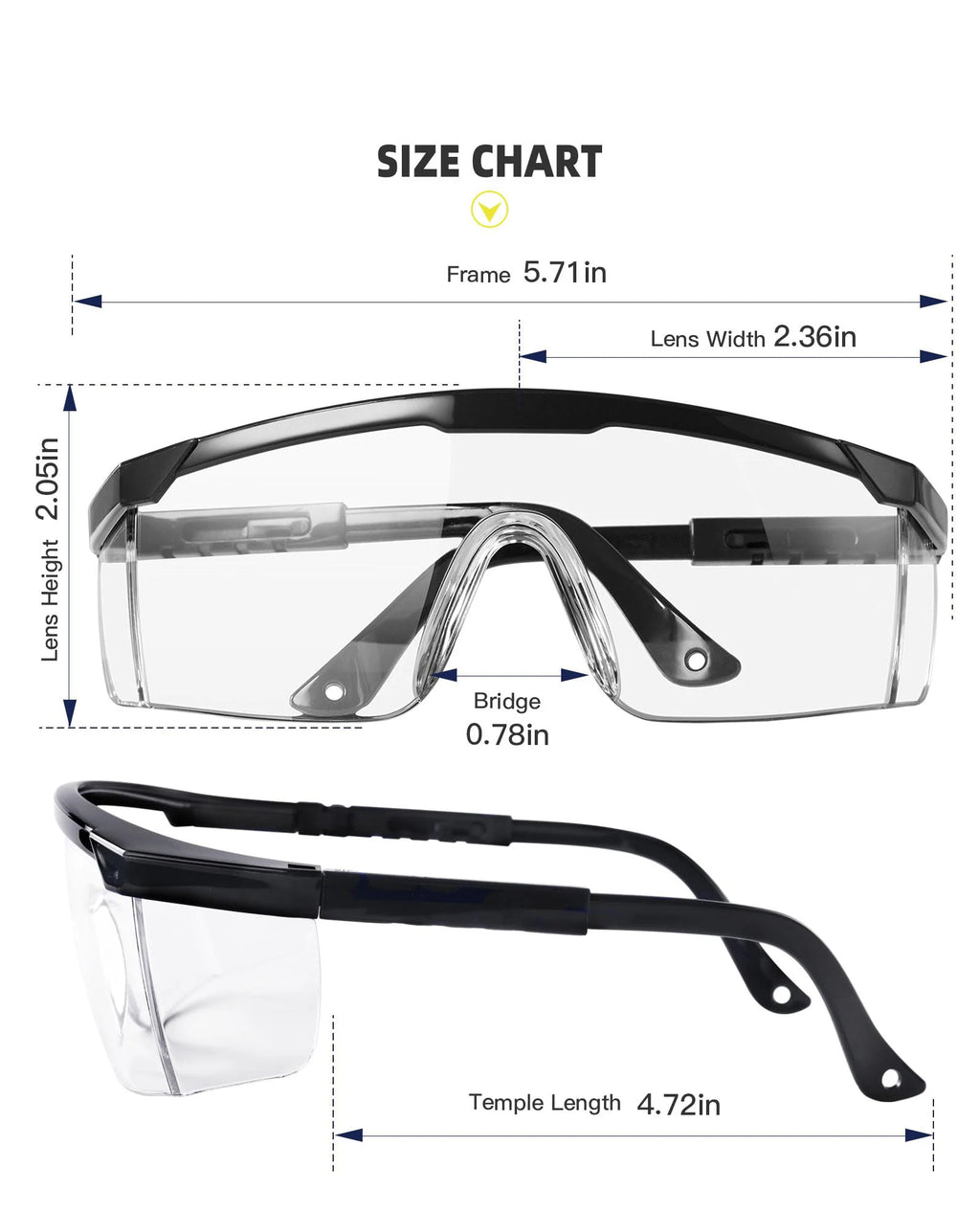 2 Pack Safety Glasses for Men and Women, Adjustable Lab Goggles, UV Protection ANSI Z87 Anti-fog Eyewear Clear Wraparound