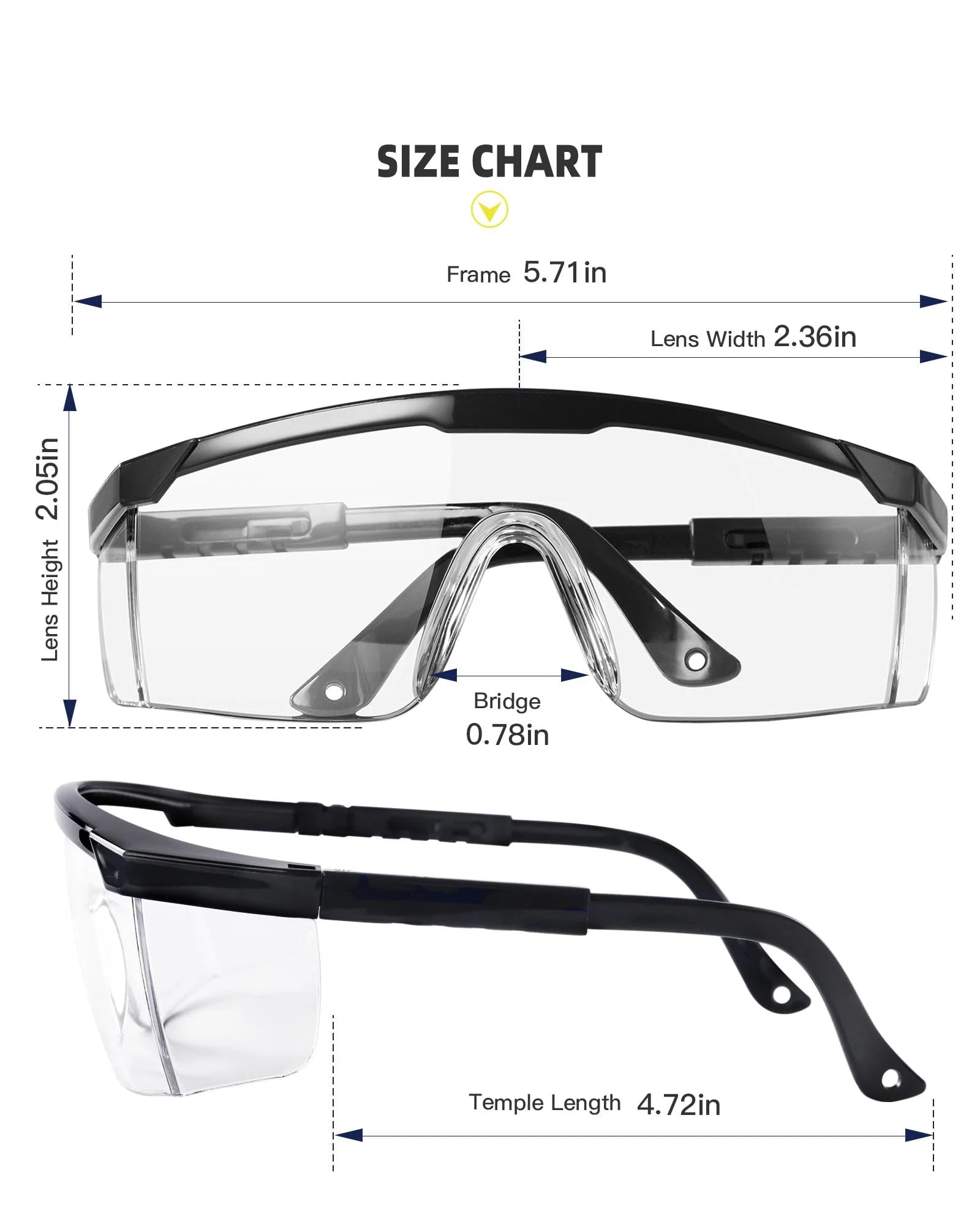 2 Pack Safety Glasses for Men and Women, Adjustable Lab Goggles, UV Protection ANSI Z87 Anti-fog Eyewear Clear Wraparound