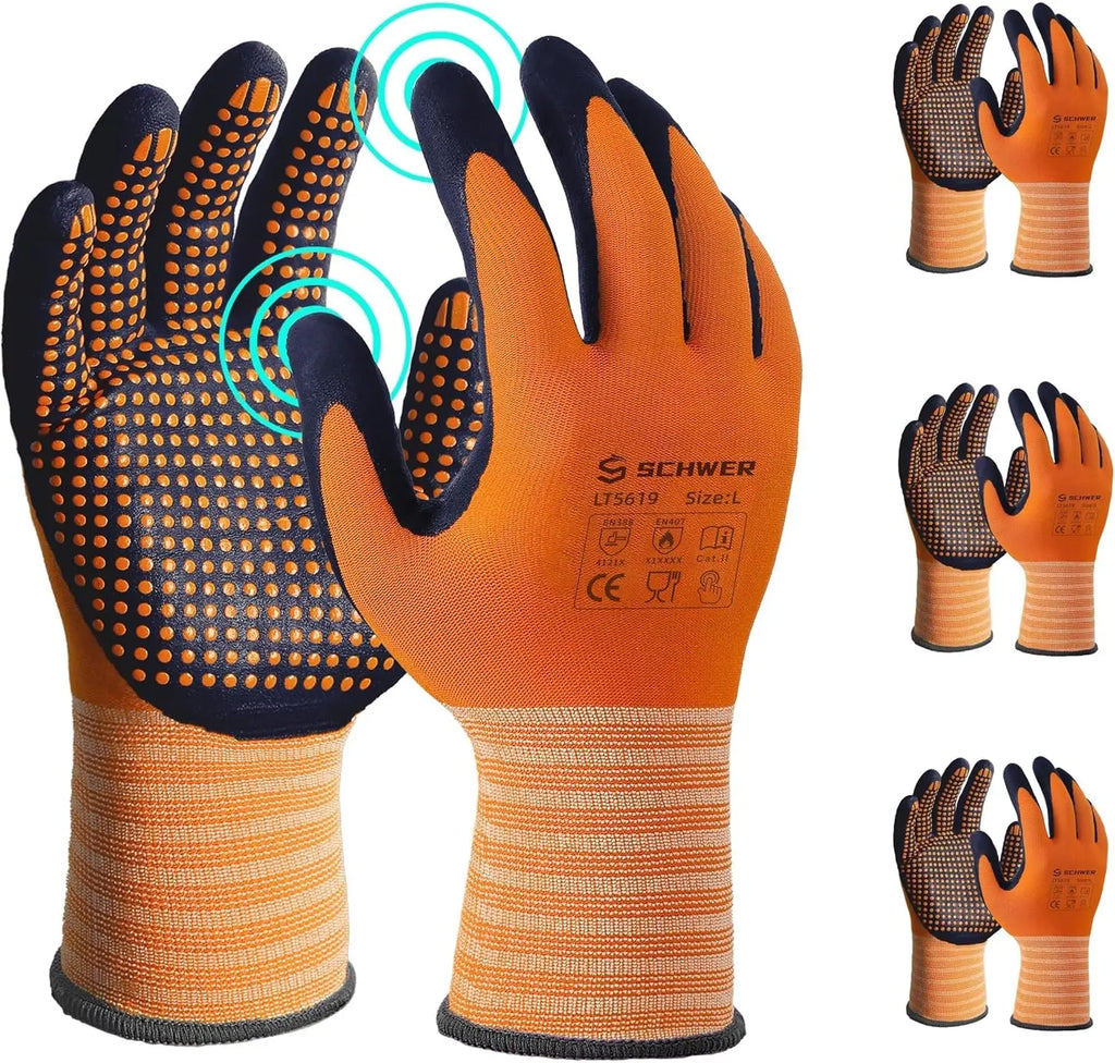 3/6/12 Pairs MicroFoam Nitrile Coated Safety Gloves,Level 4 Abrasion Resistant with MicroDot Grip, for Work and Gardening