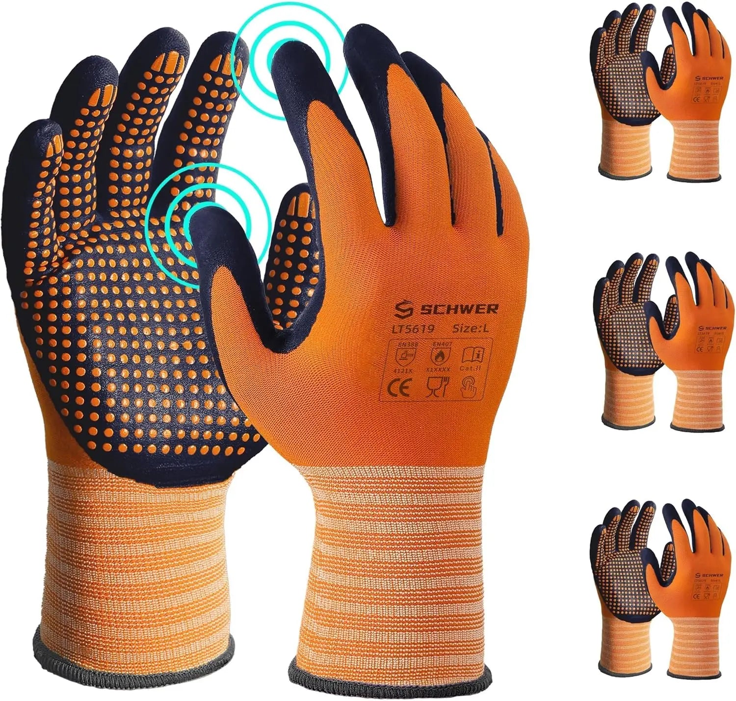 3/6/12 Pairs MicroFoam Nitrile Coated Safety Gloves,Level 4 Abrasion Resistant with MicroDot Grip, for Work and Gardening