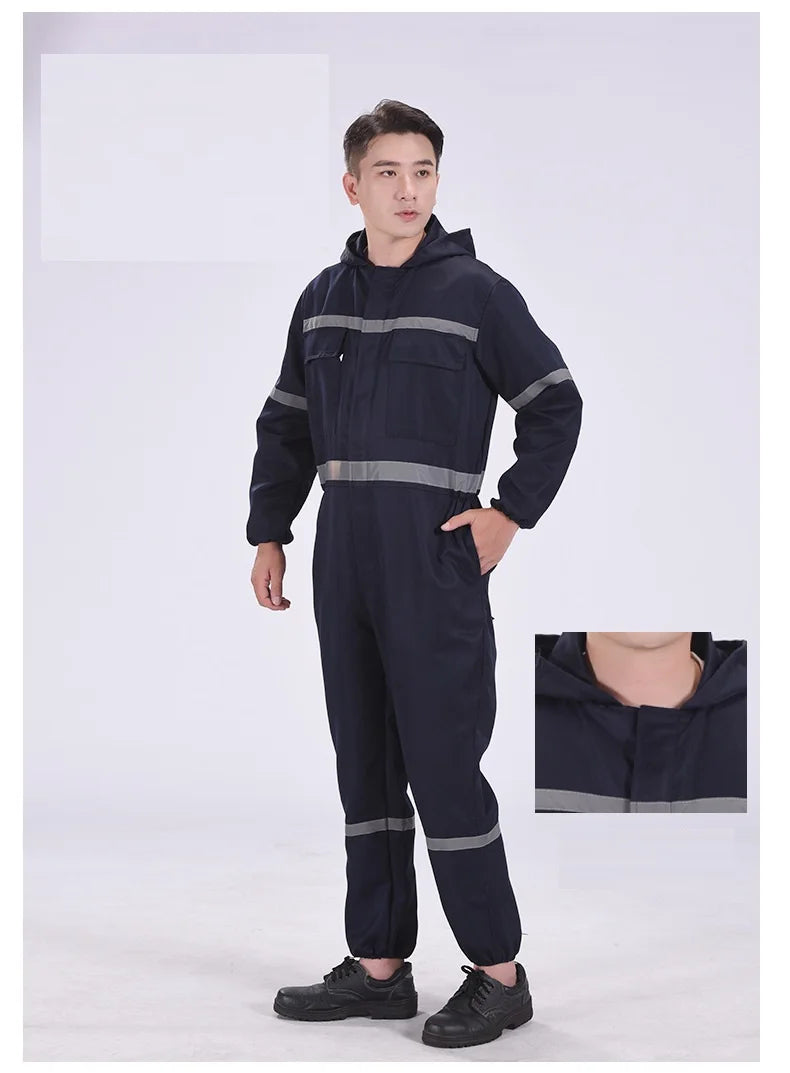 Hi Vis safety working overalls hooded coveralls workshop auto repairman mechanics jumpsuit dust proof working rompers Coal Miner