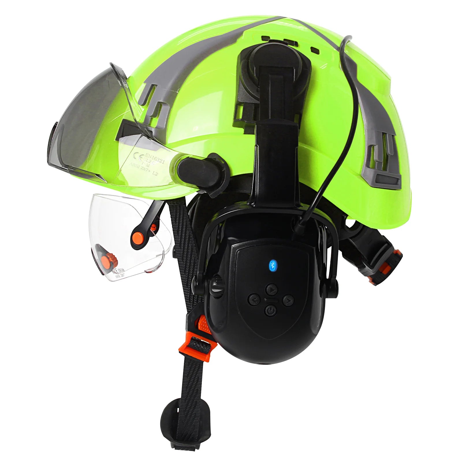 CE Safety Helmets W/ Built-in Goggles Visor Bluetooth Earmuffs ABS ANSI Engineer Industrial Hard Hat W/ Adjustable Vent Slots
