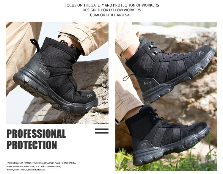 Men Industrial Steel-Toe Work Shoes- Breathable Anti-Smash Protection