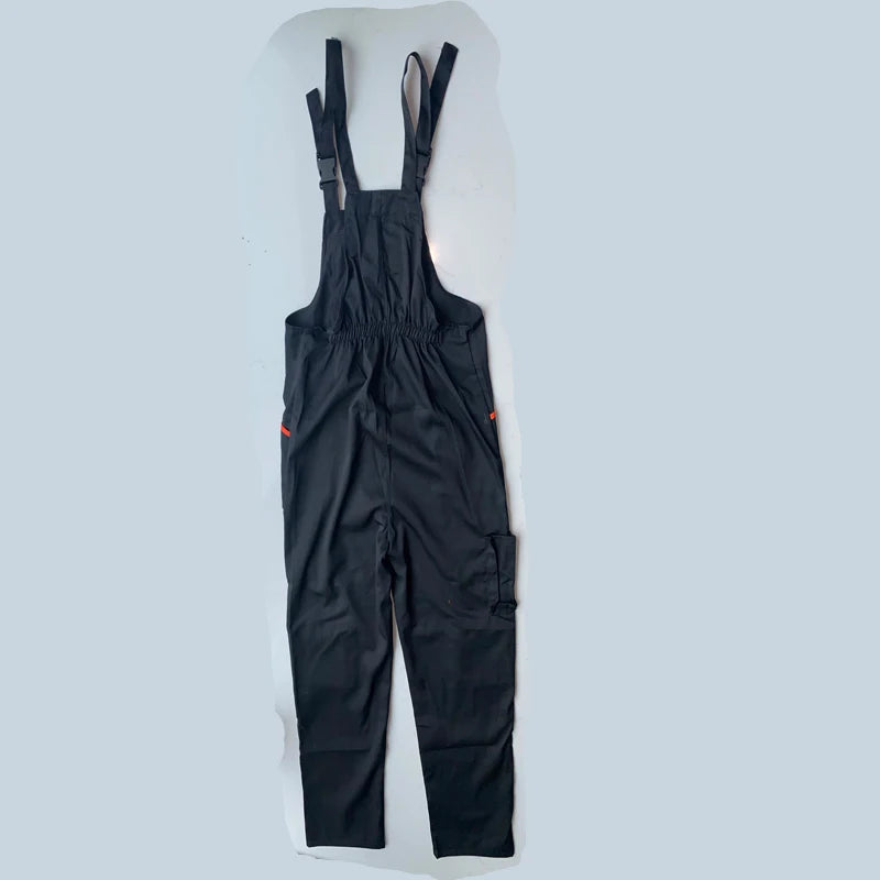 Reflective Bib Overalls Mens Women Work Clothing Protective Coveralls Strap Jumpsuit Multi Pockets Uniform Sleeveless Cargo Pant