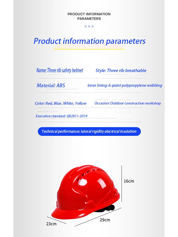 Safety Helmet Construction Site thickening National Standard Breathable Anti impact ABS  Construction Protective Yellow Helmet