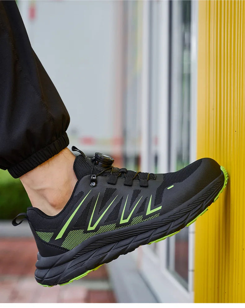New Women Safety Shoes Rotated Button Men Woman Steel Toe Sneakers Puncture Proof Anti-smash Work Safety Boots Female Industrial