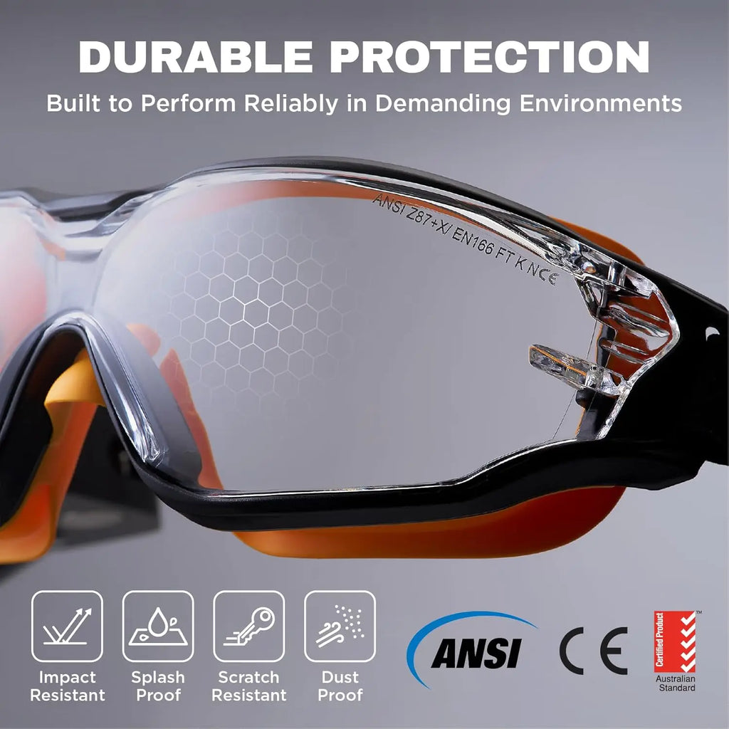Anti-Fog Safety Goggles with Clear Lens, ANSI Z87.1 Impact and UV Protection for Lab Use