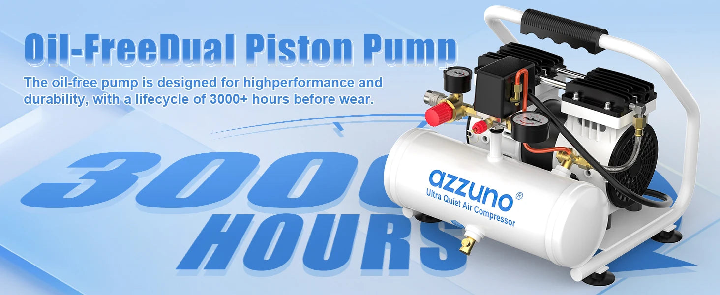 AZZUNO 500W Air Compressor Quiet Oil-free Portable Air Pump for Home Repair Tire Inflation Whisper Compressor