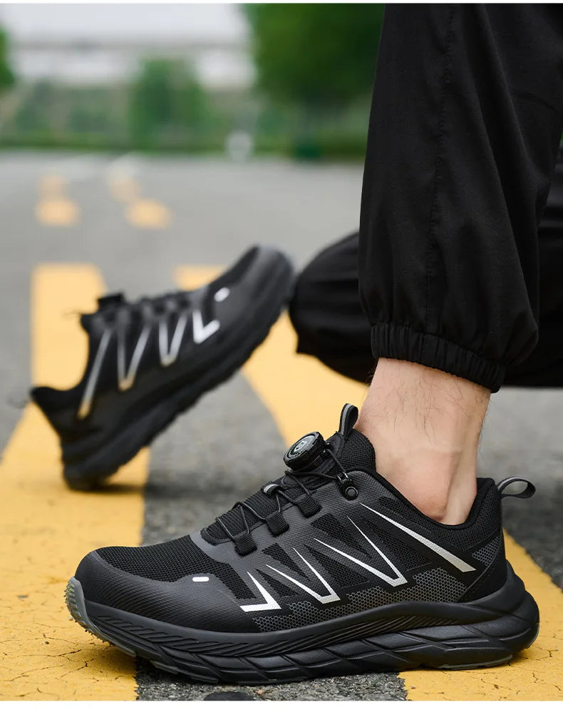 New Women Safety Shoes Rotated Button Men Woman Steel Toe Sneakers Puncture Proof Anti-smash Work Safety Boots Female Industrial
