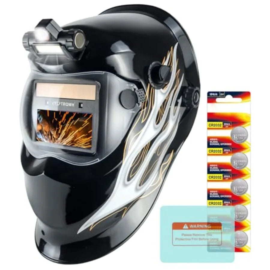 Auto Darkening Welding Helmet with Light Solar Powe True Color Welding Hood 2 Arc Sensor Wide Shade 9-13 Welding Mask with Extr