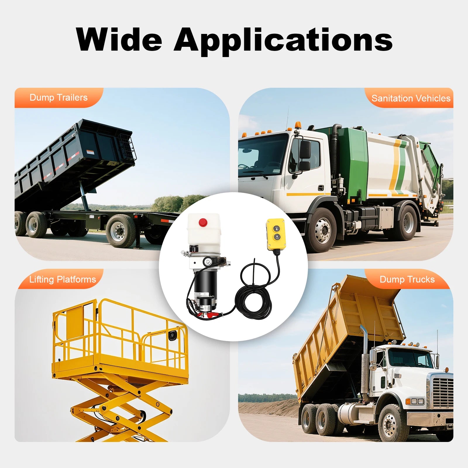 Hydraulic Pump for Dump Trailer, 12V Hydraulic Power Unit , 800W Single Acting Dump Truck Hydraulic Pump Remote Control 1.5L