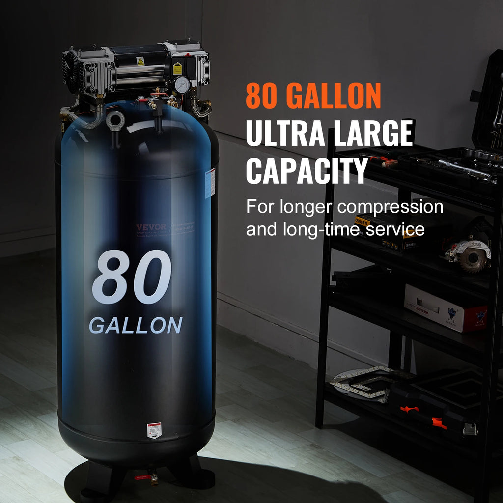 VEVOR 80 Gallon Air Compressor 6.5HP 145PSI Oil Free Air Compressor Ultra Quiet Compressor for Industrial Sites Auto Repair