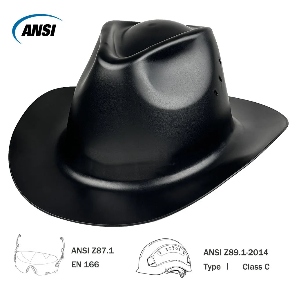 Cowboy Safety Hard Hat ANSI Z89.1 Class C Vented Full Brim Helmet for Outdoor Construction Industrial Use