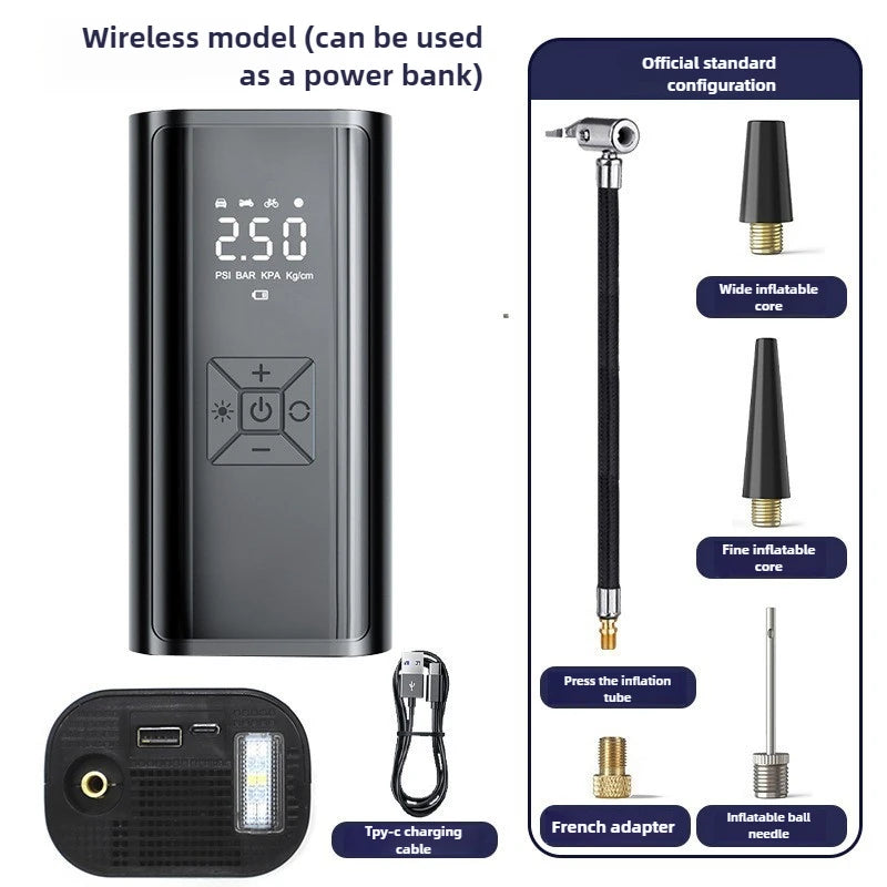 Wireless Portable Air Compressor 150PSI Electric Tire Inflator with LED Light Digital LCD Display for Car Bicycle Fast Air Pump