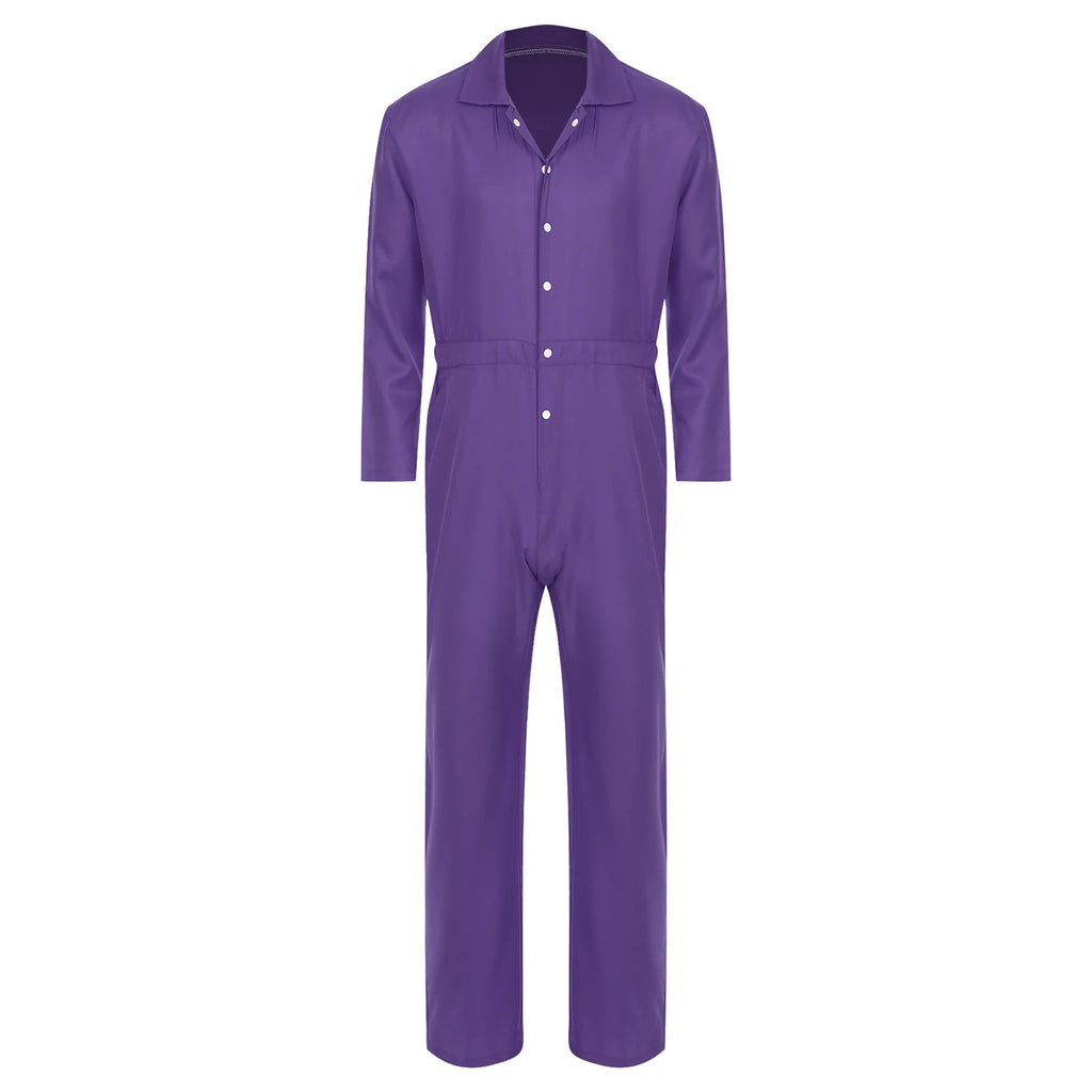 Mens Wear Button-up Work Coveralls Jumpsuit Resistant Overalls Costume Turn-down Collar Bodysuit Long Sleeve Workshops Uniforms