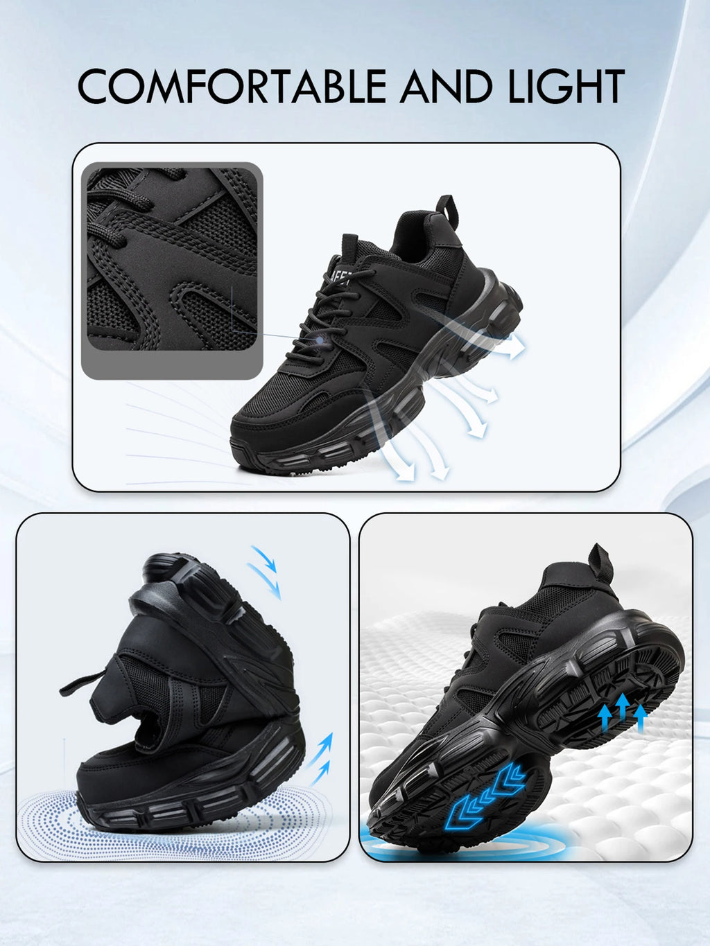 Women Safety Shoes Steel Toe Anti- Crush Lightweight Comfortable Anti- Slip Slip- Resistant Work Boots for Factory Floor