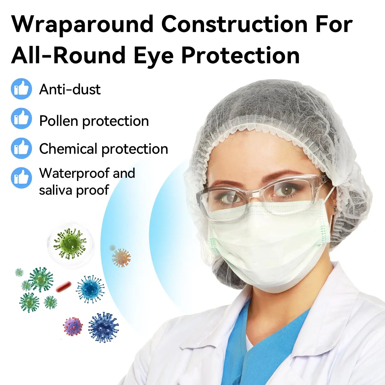 PPE 1 Pack Safety Glasses for Men and Women, Lab Goggles, UV Protection ANSI Z87 Anti-fog Eyewear Clear Wraparound