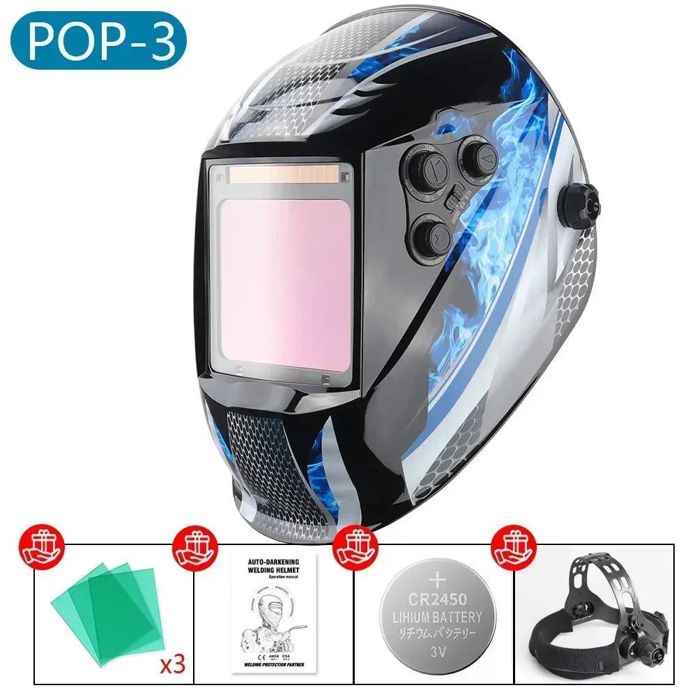Welding Mask 1/1/1/1 Auto Darkening Welding Helmet 100x97mm Large View TRUE Color 4 Sensors for MIG MAG MMA Welder Machine