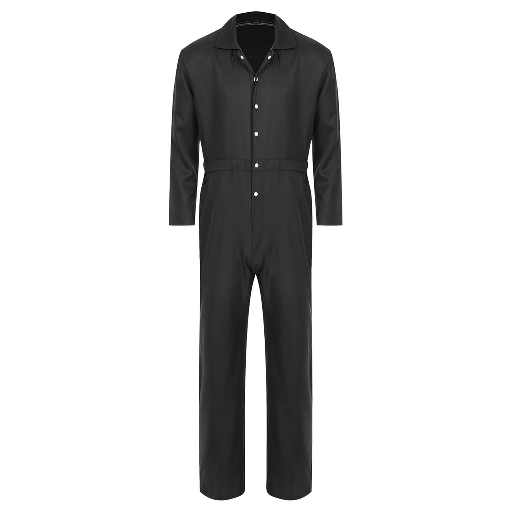 Mens Wear Button-up Work Coveralls Jumpsuit Resistant Overalls Costume Turn-down Collar Bodysuit Long Sleeve Workshops Uniforms
