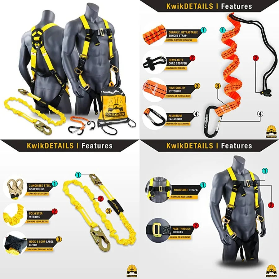 Fall Protection Safety Harness - Construction Roofing Fall Arrest Safety Harnesses - ANSI OSHA Compliant