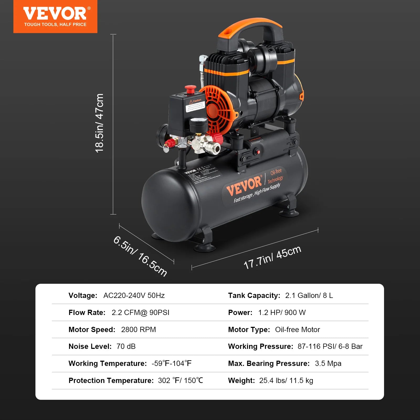 Venor Silent Air Compressor - Quiet, Oil-Free & Portable