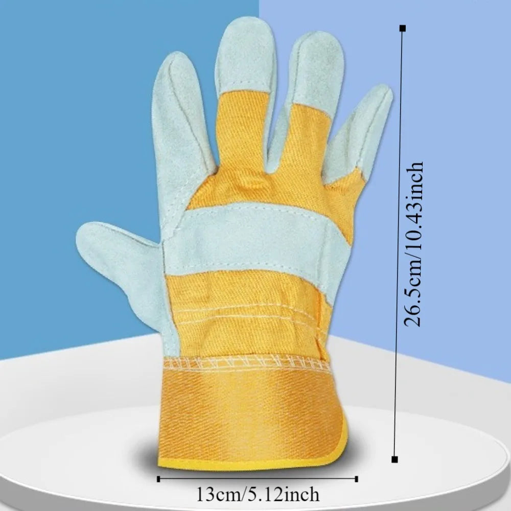 Cowhide Leather Gardening Gloves Heat Resistant Safety Durian Picking Gloves Thorn-proof Welding Flame Retardant