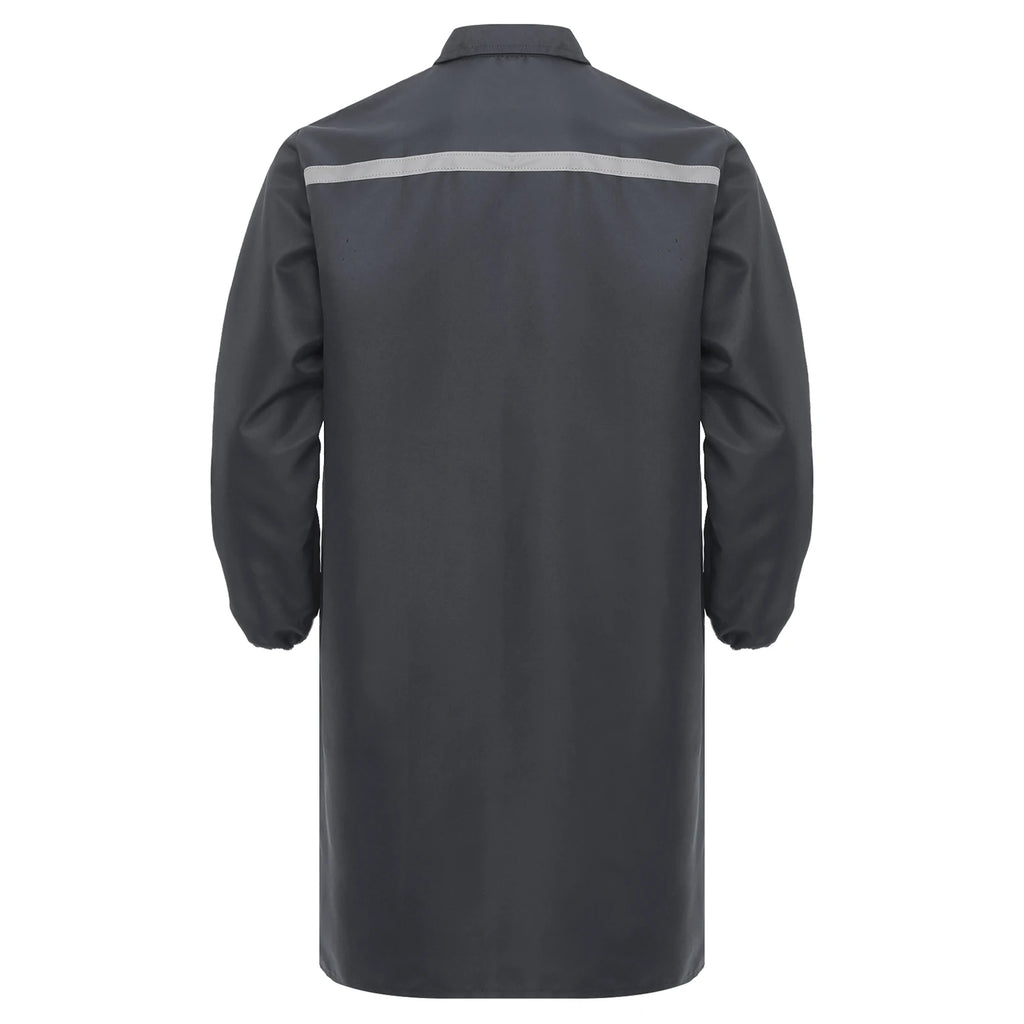 Mens Womens Factory Workshop Uniform Long Sleeve Pockets Button-up Coverall Reflective Strips Long Workwear Wear-resistant Coat