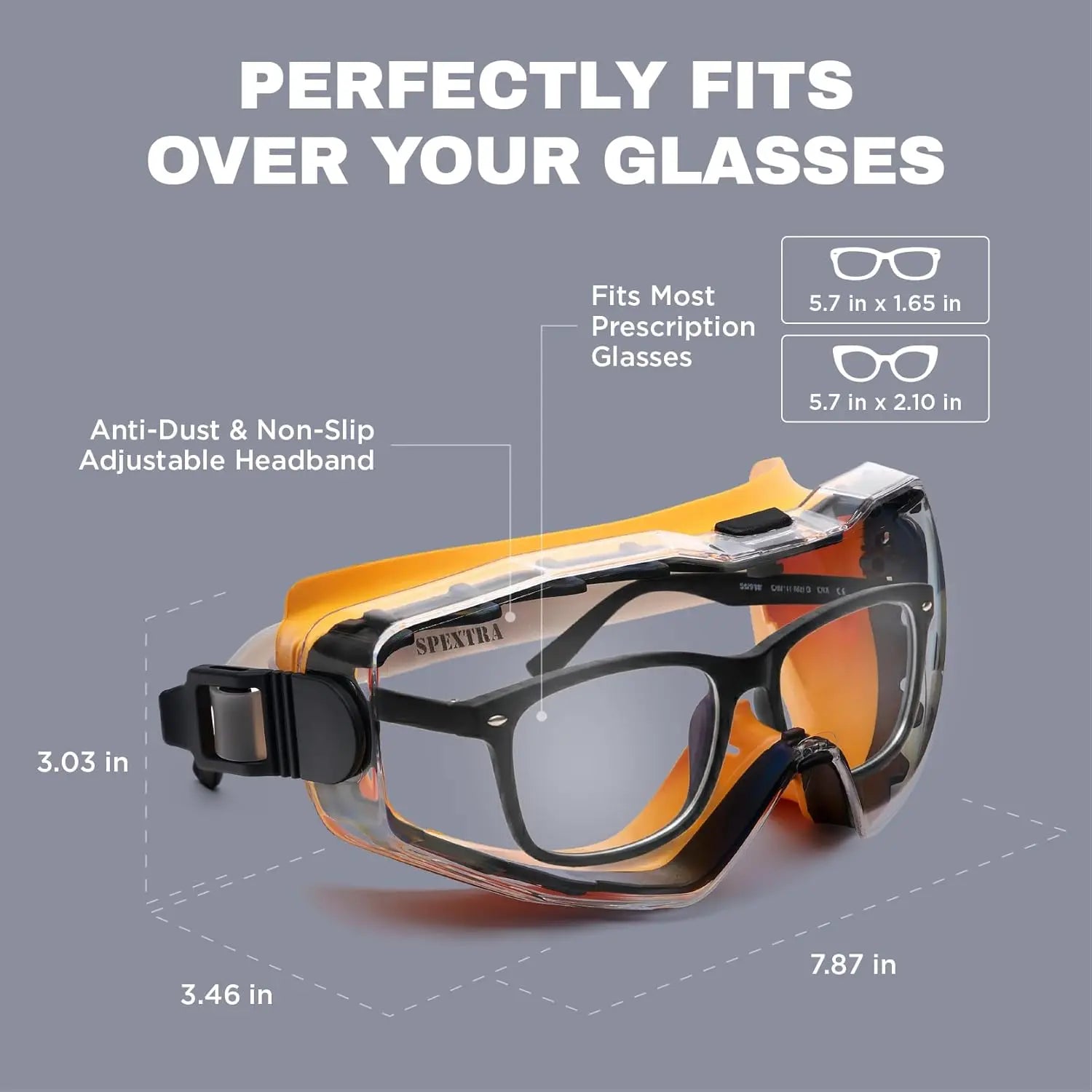 Anti-Fog Safety Goggles Over Glasses, ANSI Z87.1 Impact & UV Protection, Adjustable Headband for Men Women