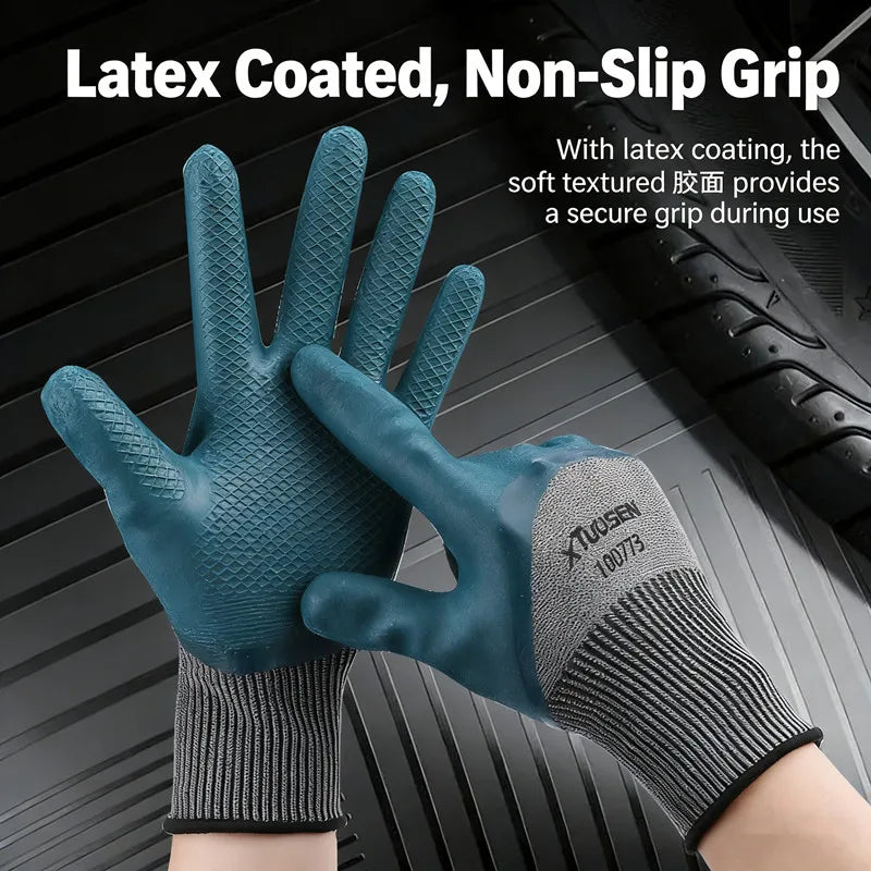 Heavy Duty Work Gloves, High Wear-Resistant Rubber Palm with Anti-Slip Grip, Thermal Fleece Lined for Cold Weather Jobs
