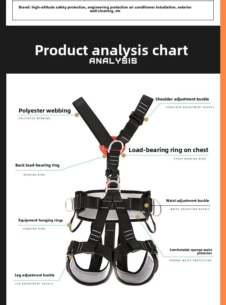 High Altitude Work Safety Harness 5-Point Full Body Safety Belt Outdoor Climbing Mountaineering Construction Rescue Equipment