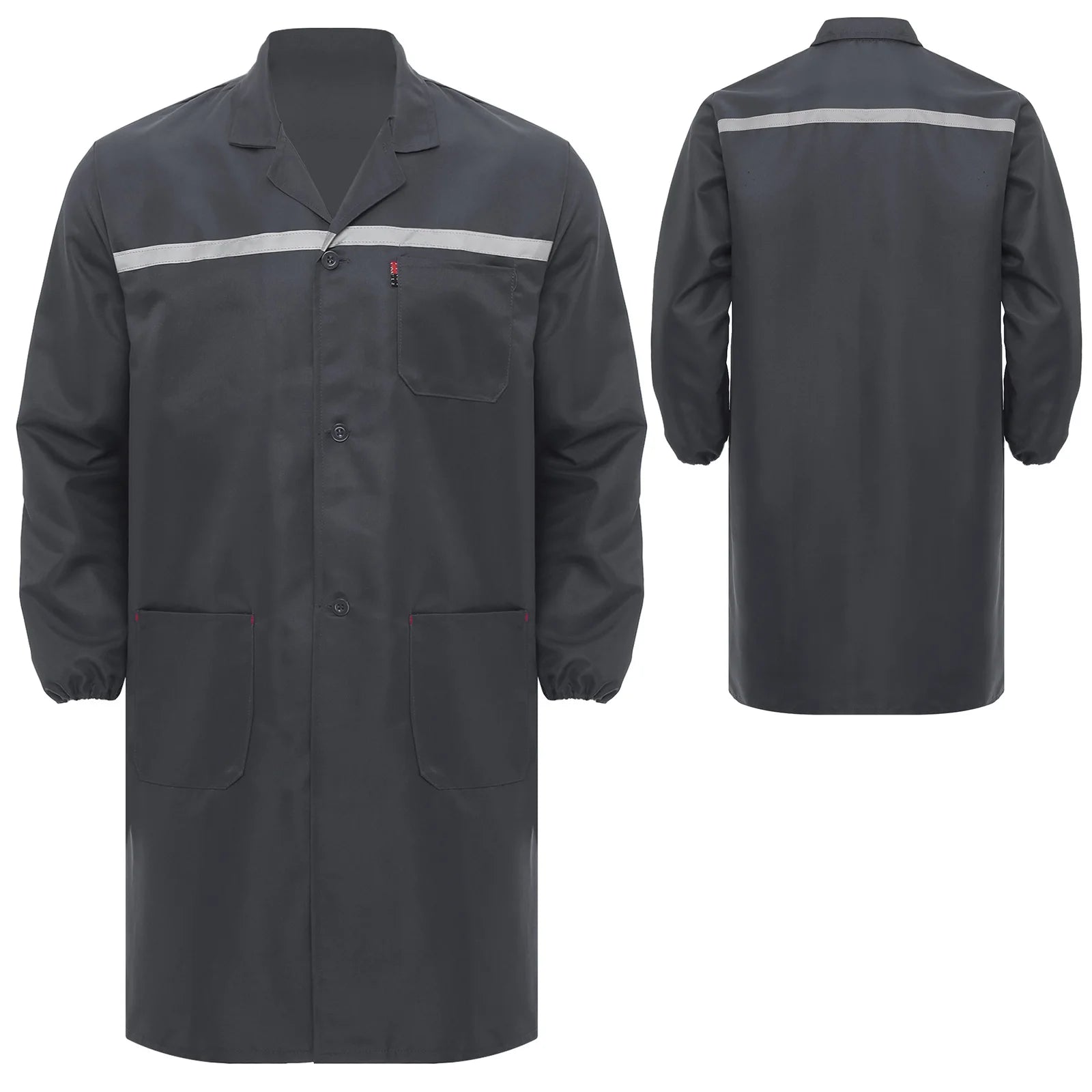Mens Womens Factory Workshop Uniform Long Sleeve Pockets Button-up Coverall Reflective Strips Long Workwear Wear-resistant Coat