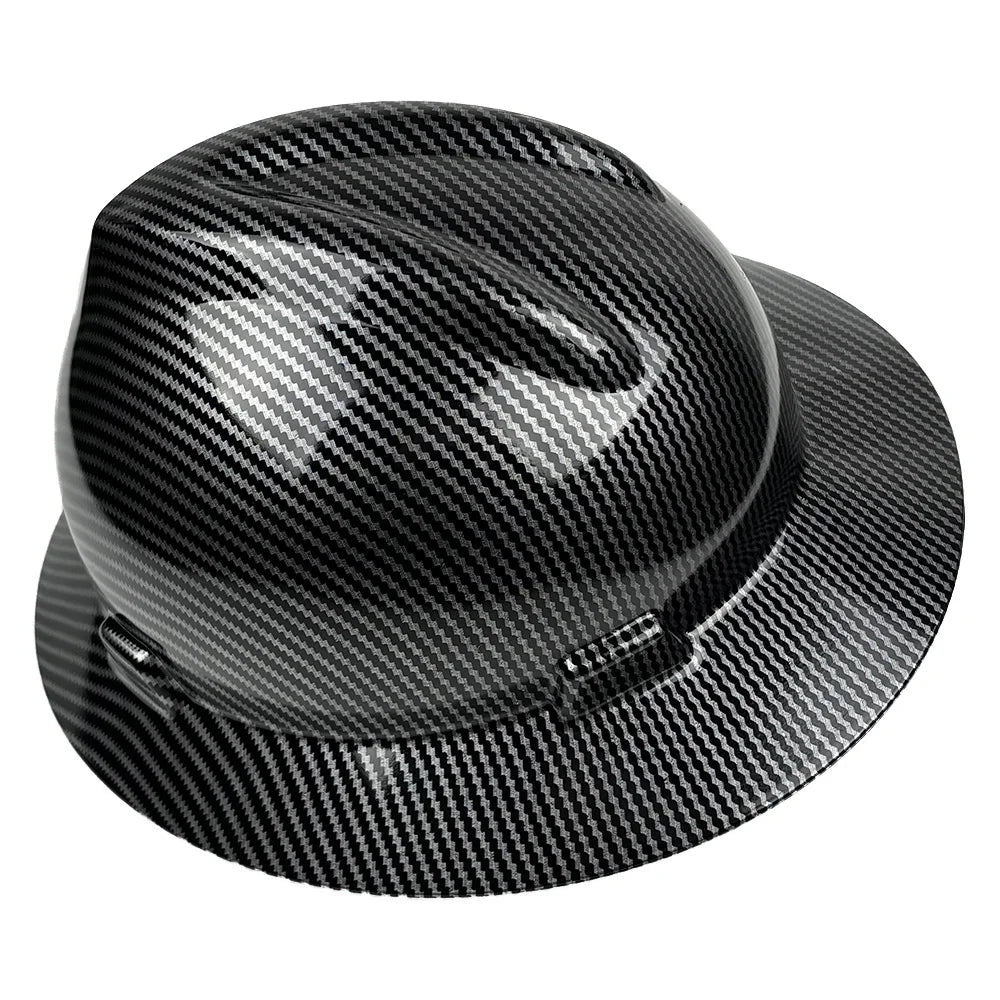 Carbon Fiber Full Brim Hard Hat ANSI Z89.1 CE Safety Helmet 6-Point Suspension HDPE Construction Work Cap for Men Industrial
