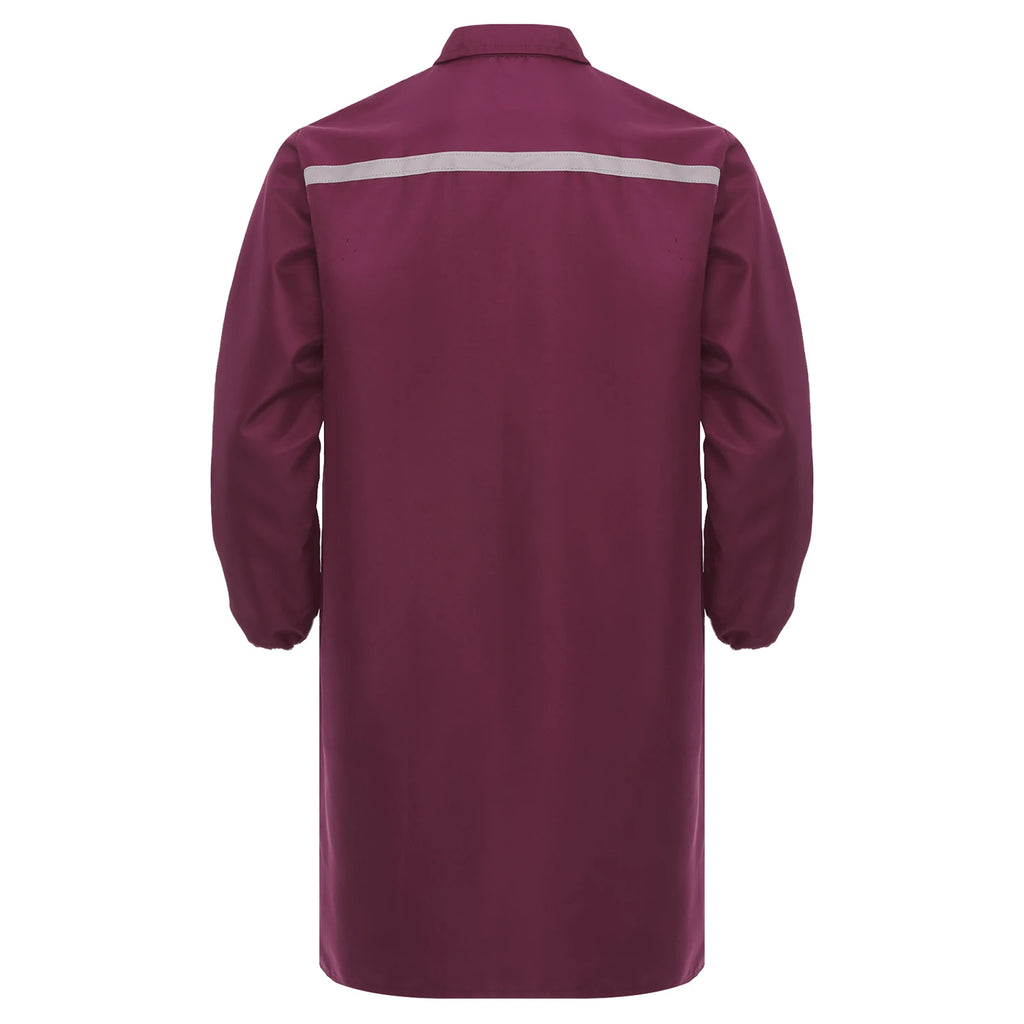 Mens Womens Factory Workshop Uniform Long Sleeve Pockets Button-up Coverall Reflective Strips Long Workwear Wear-resistant Coat