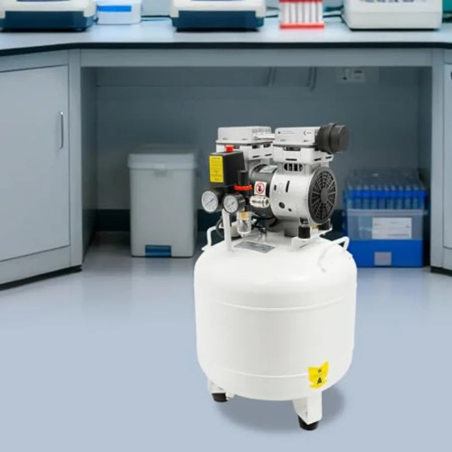 Medical air compressor for hospitals and dental clinics: 40L oil-free portable quiet air pump, 110V commercial-grade, stainless