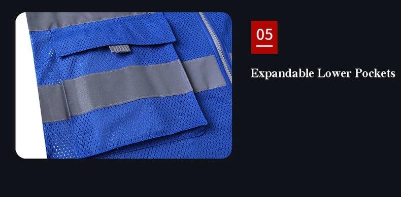 Blue Mesh Safety Vest With Pockets Breathable Summer Workwear Waistcoat for Contruction High Visibility Reflective Jacket