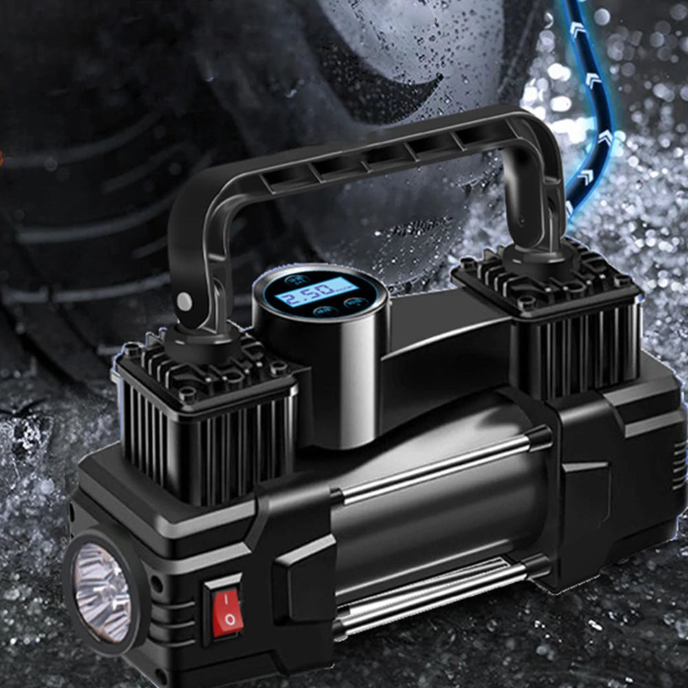 12V 150PSI Mini Air Compressor Dual Cylinder Auto Inflatable Pump with LED Light Heavy Duty Deluxe Portable Metal Air Compressor