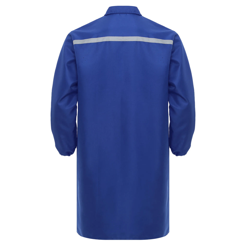 Mens Womens Factory Workshop Uniform Long Sleeve Pockets Button-up Coverall Reflective Strips Long Workwear Wear-resistant Coat
